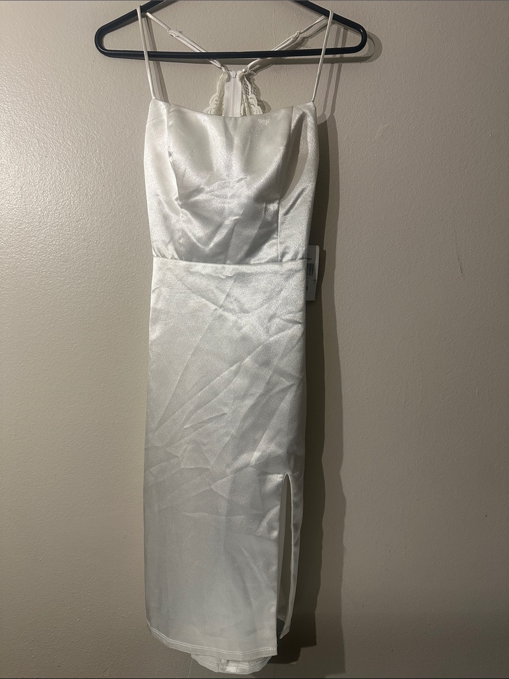 NWT City vibe Women's Satin White Slip Dress with Lace Back Sz 7
